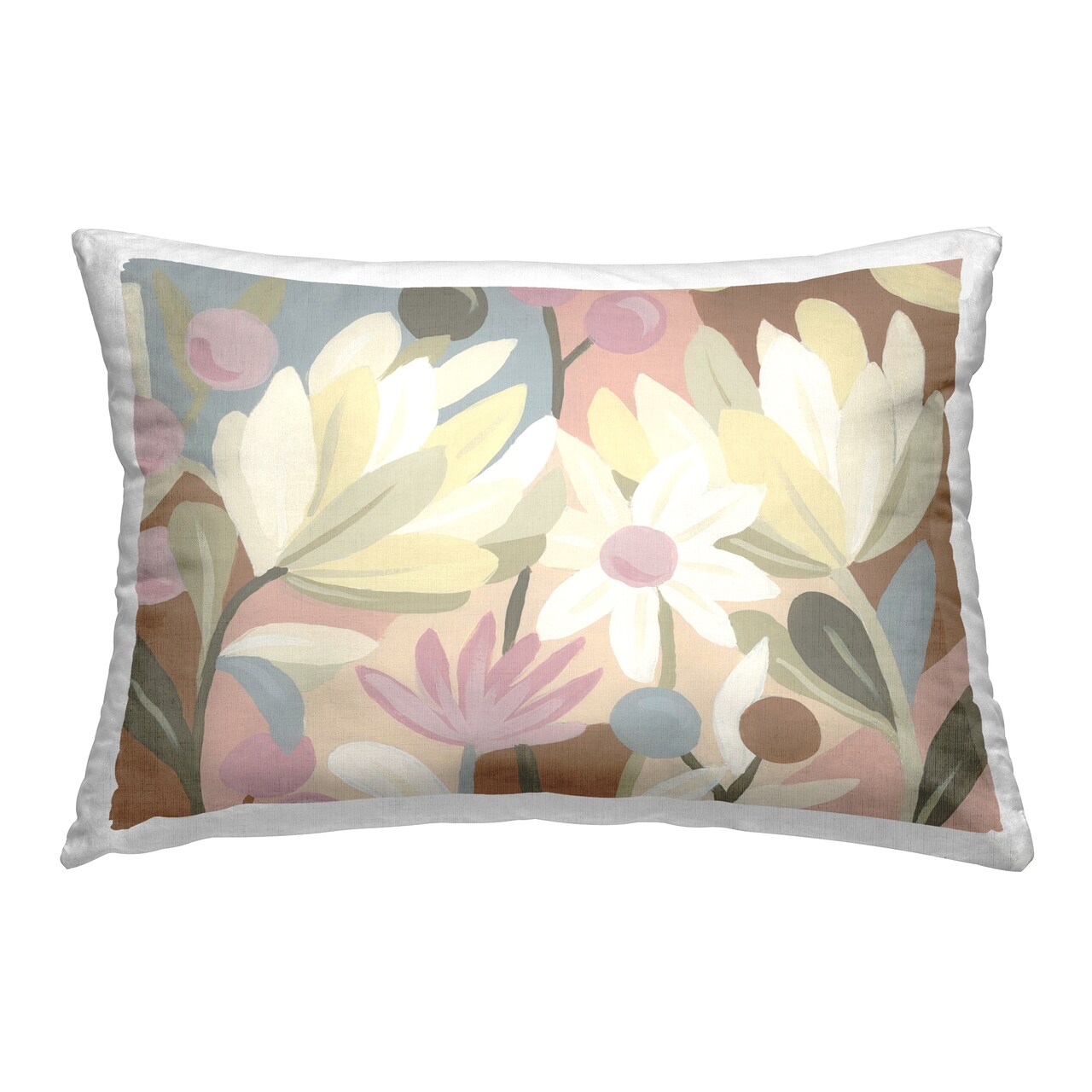Pastel Modern Flowers Decorative Printed Throw Pillow Design by June Erica Vess, 14 x 7 x 20
